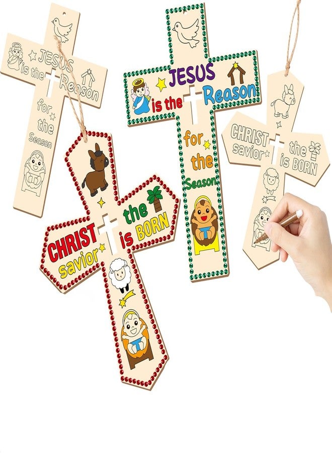 Cliths 20Pcs Christmas Wooden Cross Craft Kit for Kids DIY Make Your Own Nativity Cross with Gem Stickers Christian Religious Xmas Craft for Church, School, Party Decorations - Image 1